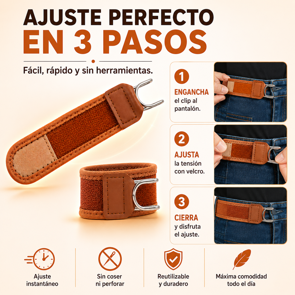 Cinturón sin hebilla adaptable